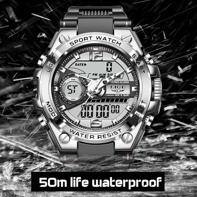 Men Military Watch Digital 50m Waterproof Wristwatch LED Quartz Clock Sport Watch Male Big Watches Men Relogios Masculino 6