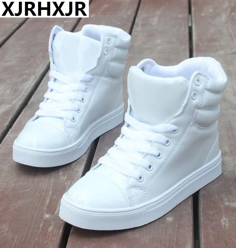 

35-44 Women Fashion Sneakers High Top Lace Up Platform Casual Shoes Flat Heel Shoes Woman Brand Patent Leather Shoes Lovers
