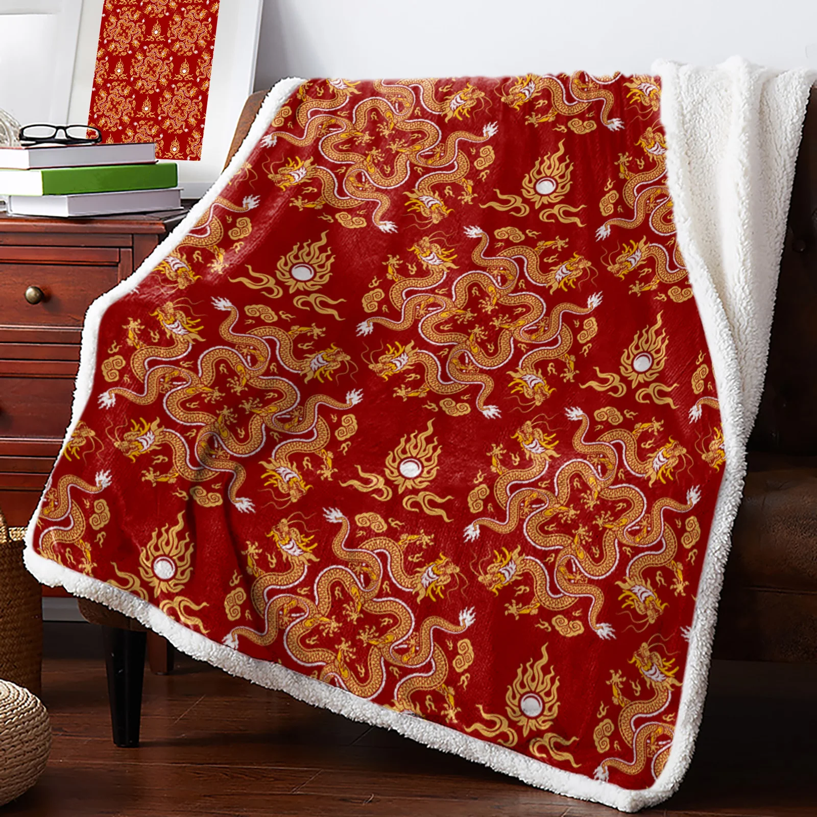 

Кашемировое одеяло с драконом на красном фоне, зимние теплые мягкие пледы, одеяла для кровати, дивана, шерстяное одеяло, покрывало