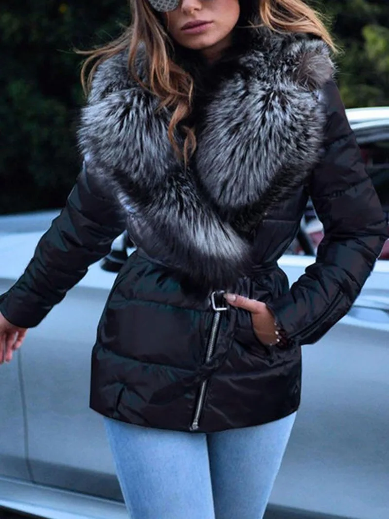 Large Parkas Women's Jacket Winter Warm Feathers Hooded Zipper With Belt Jacket Female Fashion Parka Cotton Padded Ladies Coat