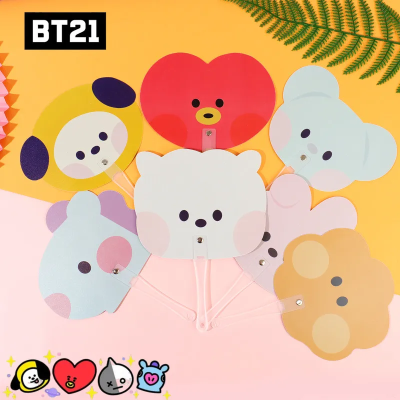 

Новинка 2022, аниме Южная Корея, суперзвезда Bt21 Btss, мультяшная ТАТА Rj Cooky, двусторонний Ручной Веер, летняя крутая кавайная Подарочная игрушка-...