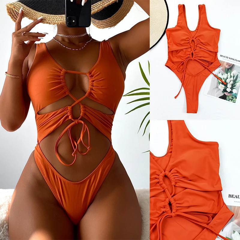 

Sexy Halter Backless Padded Women Swimwear One Piece Swimsuit Female High Leg Cut Monokini Bather Bathing Suit Swim Lady