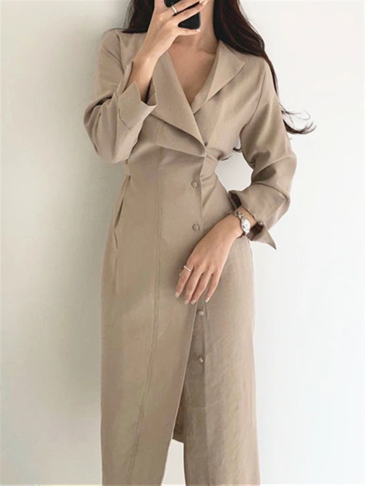 Solid Midi Dress for Women Long Sleeve Luxury 2022 Spring Woman Dresses A-Line Vintage Autumn Elegant Party High Waist Vestido