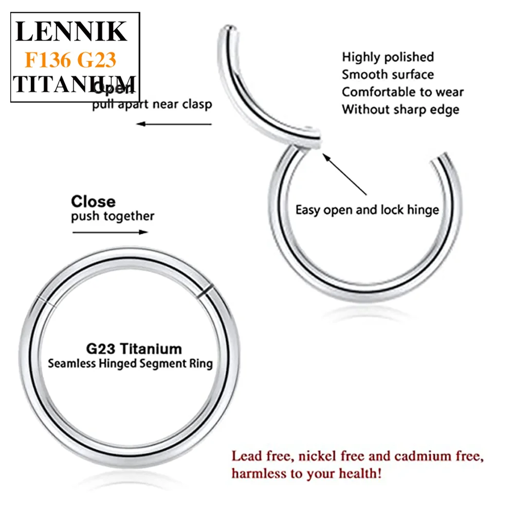 F136 G23 Titanium Piercing Nose Ring Hoops 16G 18G Septum Earring Jewelry Hinged Cartilage Tragus Daith Helix Piercing Lip Rings
