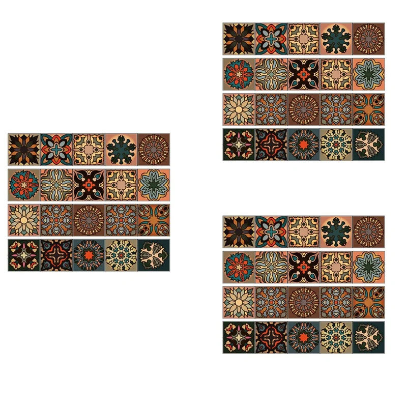

60 Pcs 3D Multi Moroccan Self-Adhesive Bathroom Kitchen Wall Stair Tile Sticker