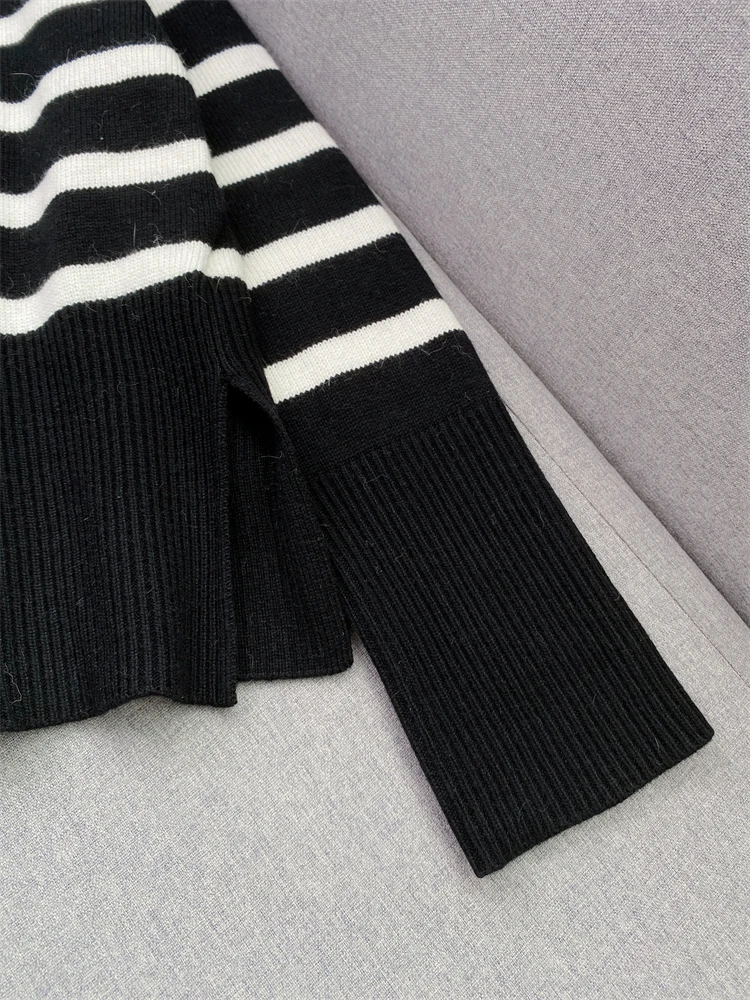 Женский свитер в полоску полумолния свободный крой High Street шикарный модный дизайн