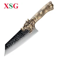 xsg longquan boning knife kiritsuke knife handmade forged chef knife beautiful pure copper dragon handle kitchen meat cleaver