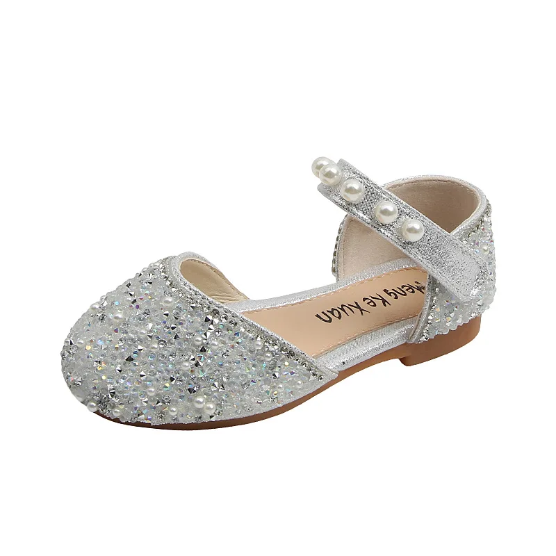 Летние кожаные туфли для девочек детские сандалии с блестками новые мягкой