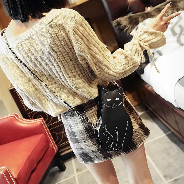 2023 New Cute Black Cat Chains Shoulder Bags Designer Messenger Bag Luxury Pu Leather Crossbdoy Bag Lady Harajuku Small Purses