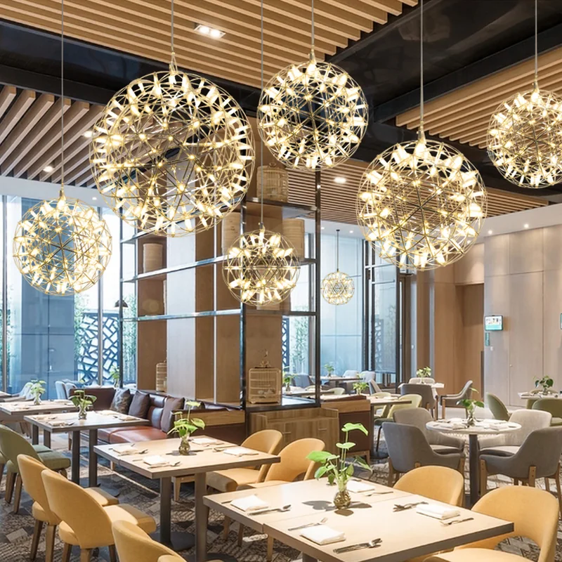 

Firework Bar LED Stainless Steel Ball Pendant Modern Vintage Stainless Steel Loft Creative Restaurant Decorated with Bar Lights