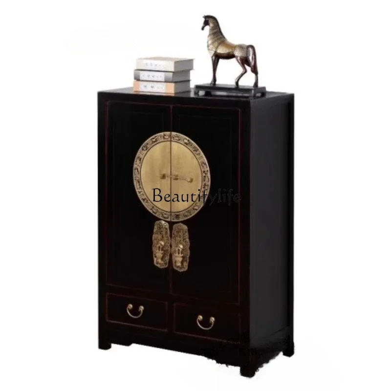 Новый китайский многослойный шкаф для обуви из цельного дерева старинная черная