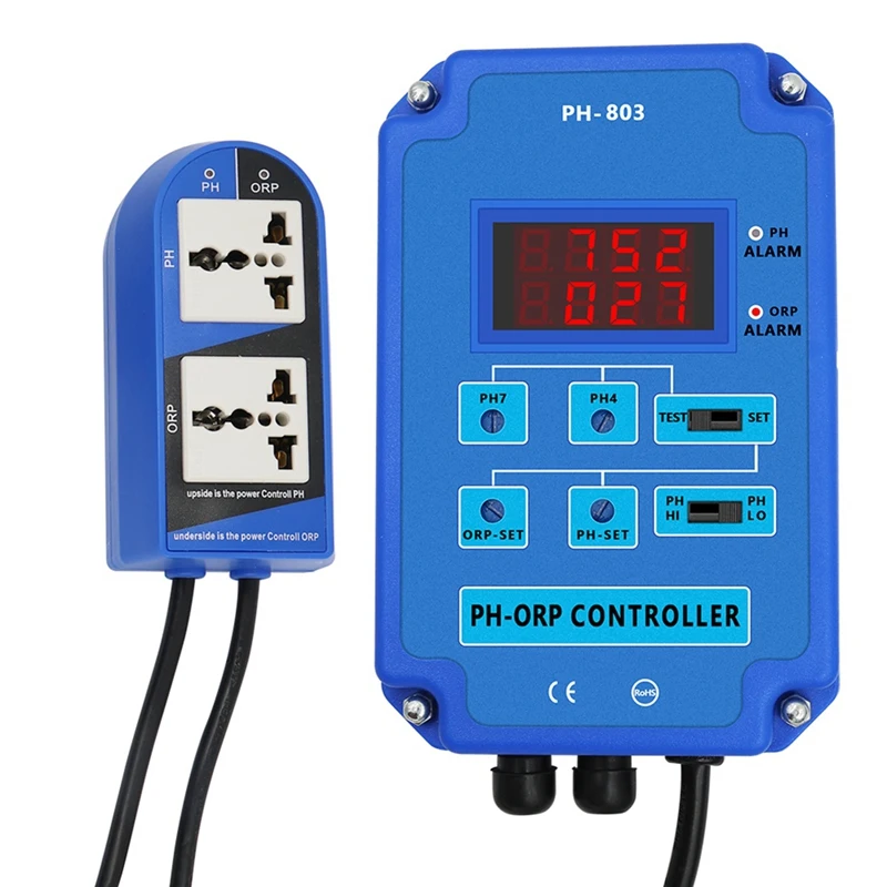Digital 2&amp1 PH ORP Monitor Redox Controller Blue For Aquarium Hydroponics Plant Pool Spa W/ Output Power Relay US Plug