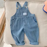 Girls Jumpsuit Blue Denim Solid Color Cotton Spring Autumn Boutique Kids Clothing Toddler Boy Jeans Overalls