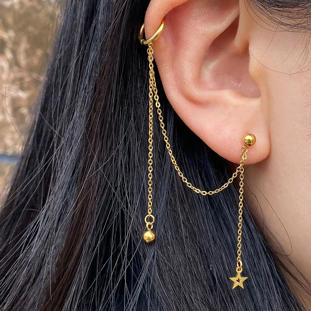 

Серьги-клипсы с кисточками, бабочками, сердцами и звездами, длинные серьги-гвоздики на цепочке для женщин, простые корейские серьги для пирс...