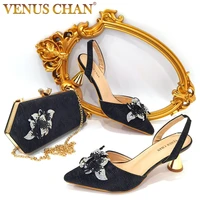 venus chan shoes for women 2022 high heeled sandals rhinestone flowers pointed toe heels party shoes matching shoes and bag set