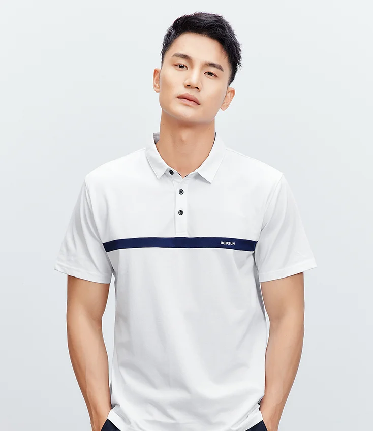 

X8170 Men's short sleeved Beaded cotton white Lapel T-shirt