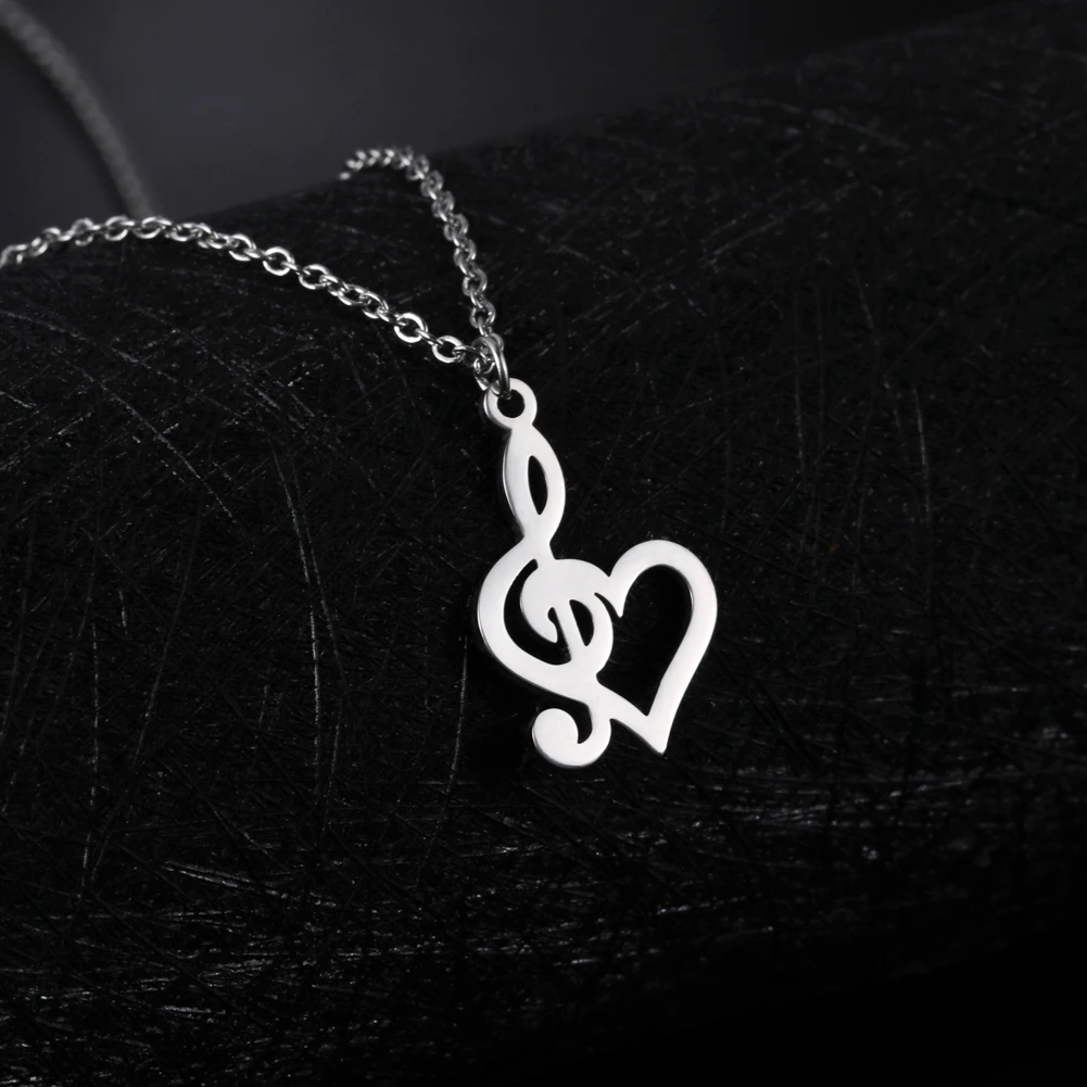 

Hollow Heart Symbol Music Pendant Necklace for Women Simple Stainless Steel Jewelry for Birthday Gift