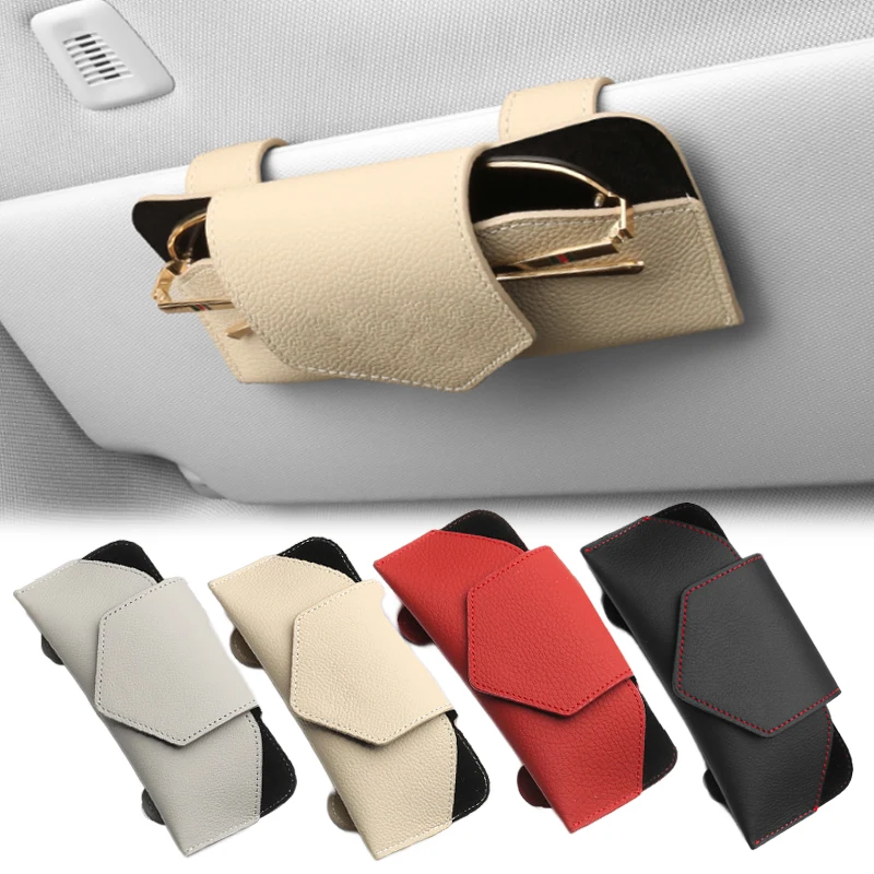 

Leather Car Glasses Case Car Sun Visor Glasses Holder Sunglasses Clips Card Ticket Organizer Storage Boxes Auto Accessories