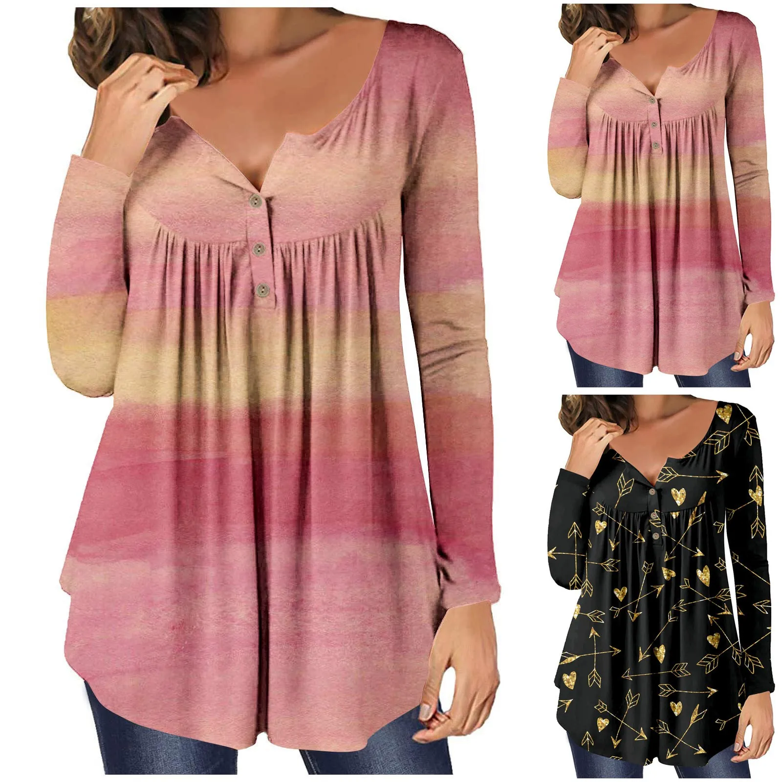 

Women Casual Print Blouse Long Sleeve Button Pullover T Shirt Loose T Shirt Cotton Women Long Sleeve Tops for Women Sexy Casual