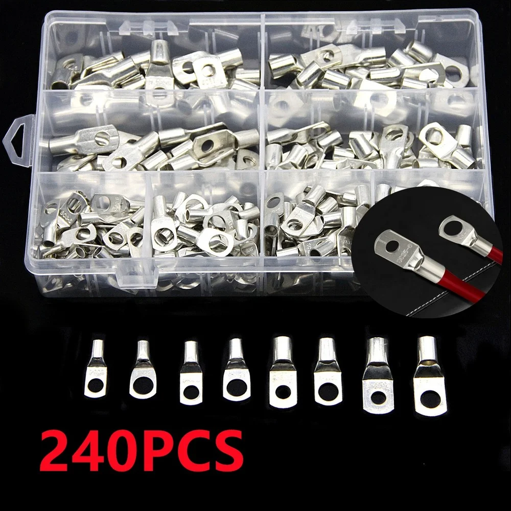 

100/170/240PCS SC Bare Copper Cable Lug Kit Bolt Hole Tinned Copper Lug Ring Terminal Crimped/Soldered Seal Wire Connector
