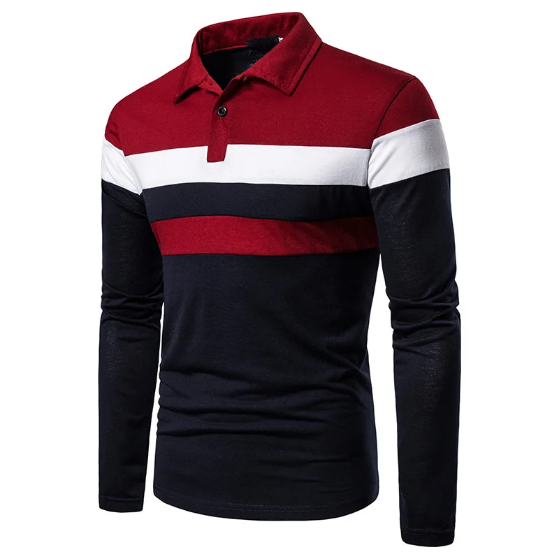 

Trendy Men's Clothing Three-color Panel Men's Polo Shirt Spring 2022 Fashion Casual Breathable Cotton Lapel Long Sleeve T-shirt