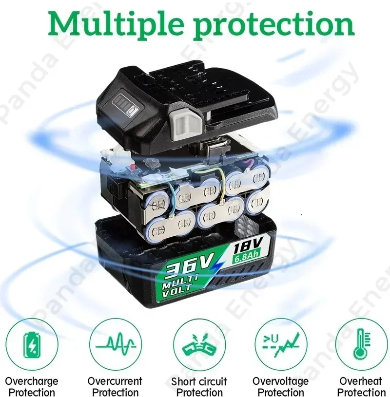 Фото Аккумулятор Li-ion 6.8Ач 18В/36В MultiVolt для замены Hitachi HiKOKI Metabo HPT BSL36A18 BSL36B18 для беспроводных электроинструментов с LED-индикатором №5