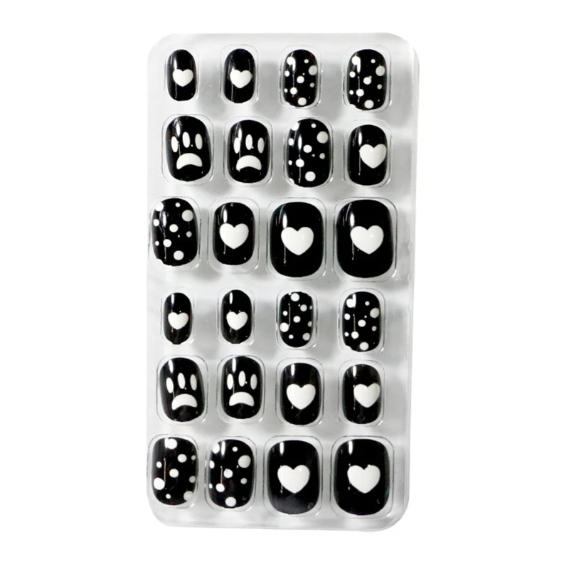 

Short Square Nails Full Cover Press On 24PCS/box Children/adult Cartoon Candy Fake Nails Full Coverage Self-adhesive
