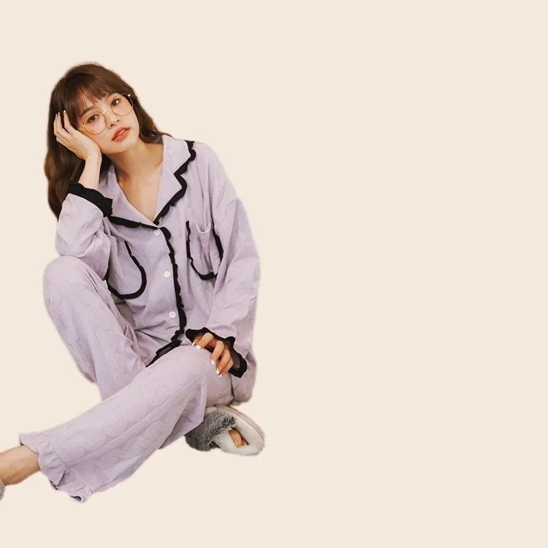 Cute Pajamas Set Full-Sleeve T-shirt Long Pants 2Piece/Set Sexy Pyjama Princess Sweet Homewear Cozy Sleepwear Big Size