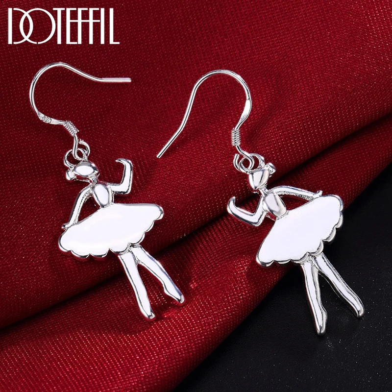 

DOTEFFIL 925 Sterling Silver Dancing Girl Drop Earring For Woman Lady Wedding Engagement Party Fashion Jewelry