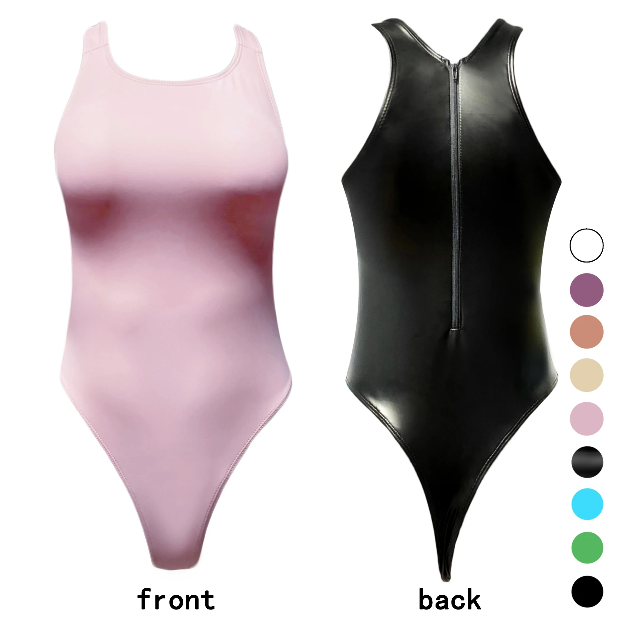 XCKNY one piece t-zipper swimsuit Pu texture black swimsuit matte swimsuit sexy tight swimsuit beach swimsuit