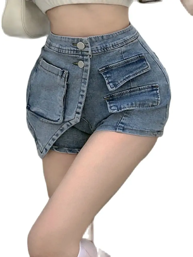 

Casual Denim Shorts 2022 Summer New High Waist Design Tight Irregular Shorts Fashion Women'S Clothing