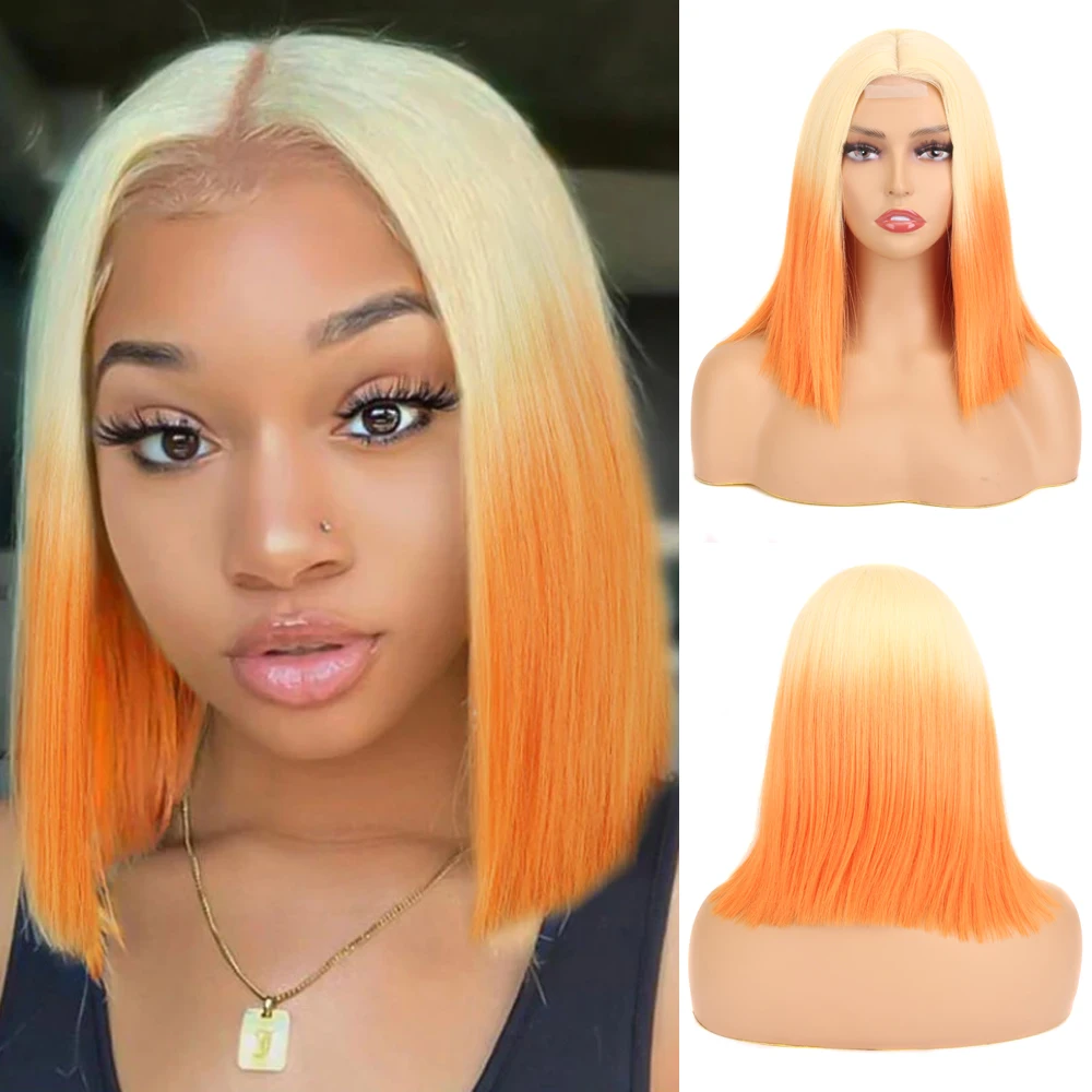 

Bob Pink Wig Cosplay Lolita Synthetic Wigs for Women 14inch Middle Part Straight Short Hair Ombre Black Blonde Red Wig Female