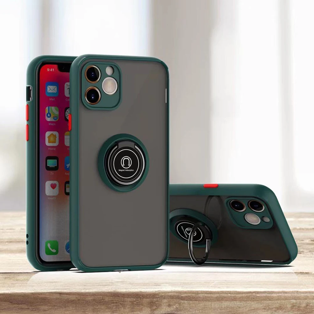 

Luxury Camera Len Protection Case Coque For Apple iPhone 11 12 Pro Max X XR XS Max 6 7 8 Plus Ring Stand Holder Back Matte Cover