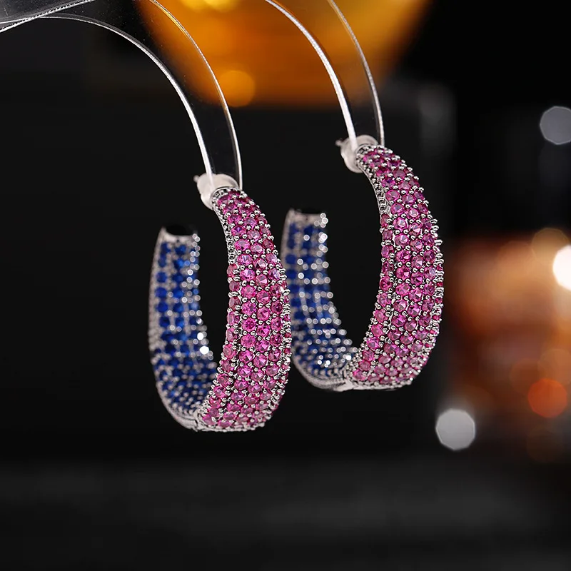 

Bilincolor Trendy Red and Blue C Circle Cubic Zirconia Earring for Women
