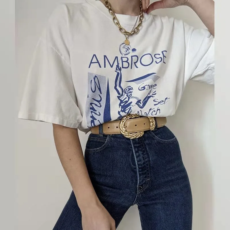 

Женская футболка с коротким рукавом, белая футболка с графическим принтом в стиле хип-хоп, с круглым вырезом и коротким рукавом, Y2k, летняя од...