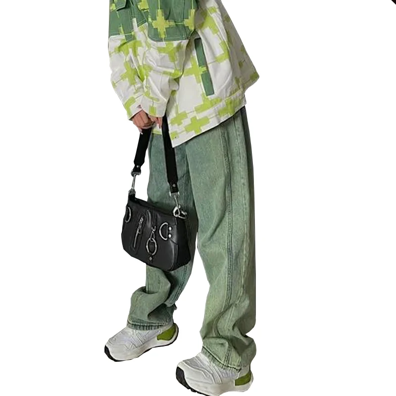 

New Arrival Spring And Autumn Women Green Jeans All-Matched Casual Denim High-Rise Straight-leg Loose Wide-Leg Jeans FC2020