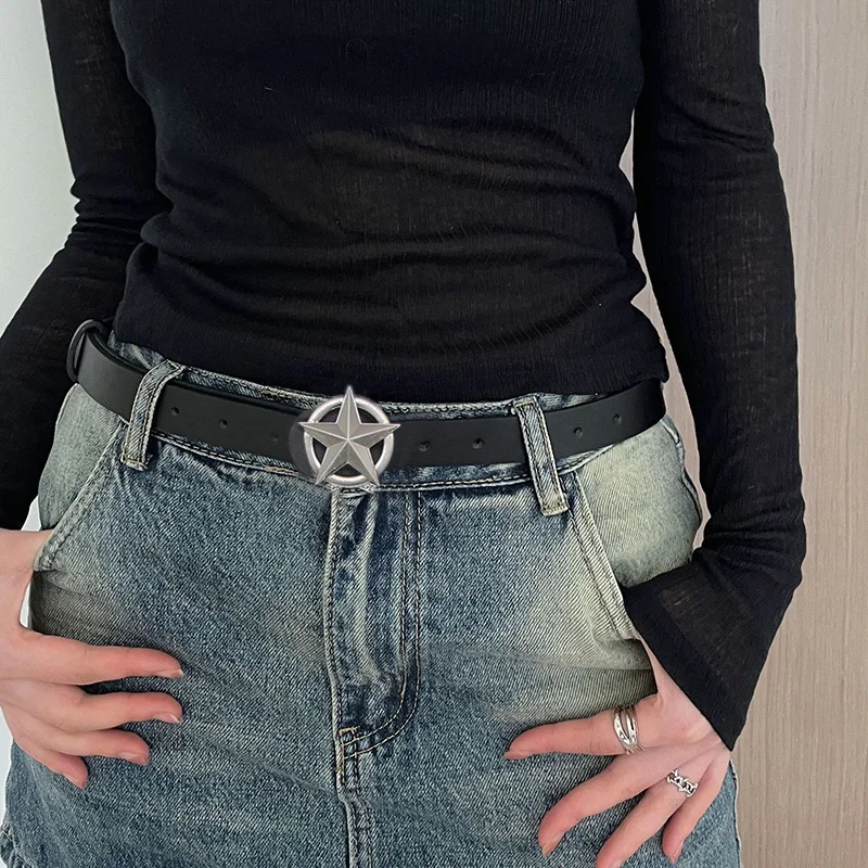 Y2k Star Faux Leather Belt for Women Fashion Punk Waist Strap Female Girl Jeans Dress Trouser Decorative Waistband Accessories