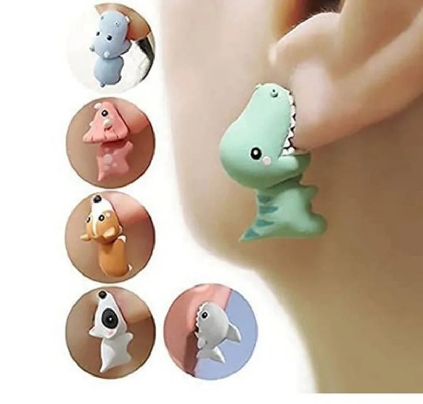 

1 Pair Cute Animal Bite Earring Cartoon Soft Clay Animal Tyrannosaurus Bite Dinosaur Stud Earrings For Party Fun Gifts 2022