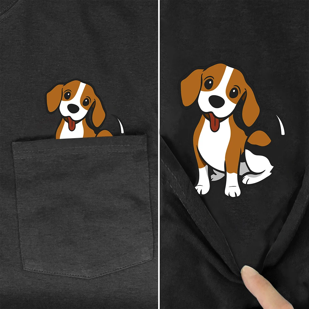 

CLOOCL 100% Cotton T-shirts Cute Animal Beagle Pocket Tee Summer Short Sleeve Hip Hop Top Graphic Women T Shirts
