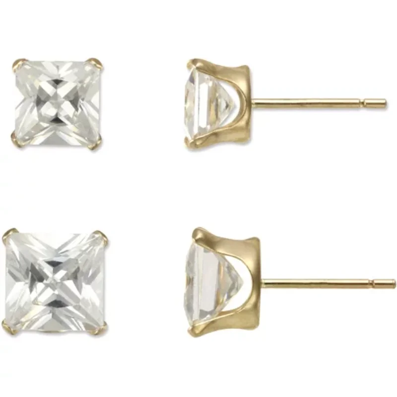 

Brilliance Fine Jewelry Square CZ 10kt Yellow Gold Stud Earrings Set, 5mm/6mm