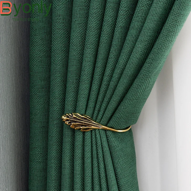 

Dark Green Super Thick Cotton Linen Blackout Curtain for Living Room Bedroom Balcony French Window Partition Curtain Finished