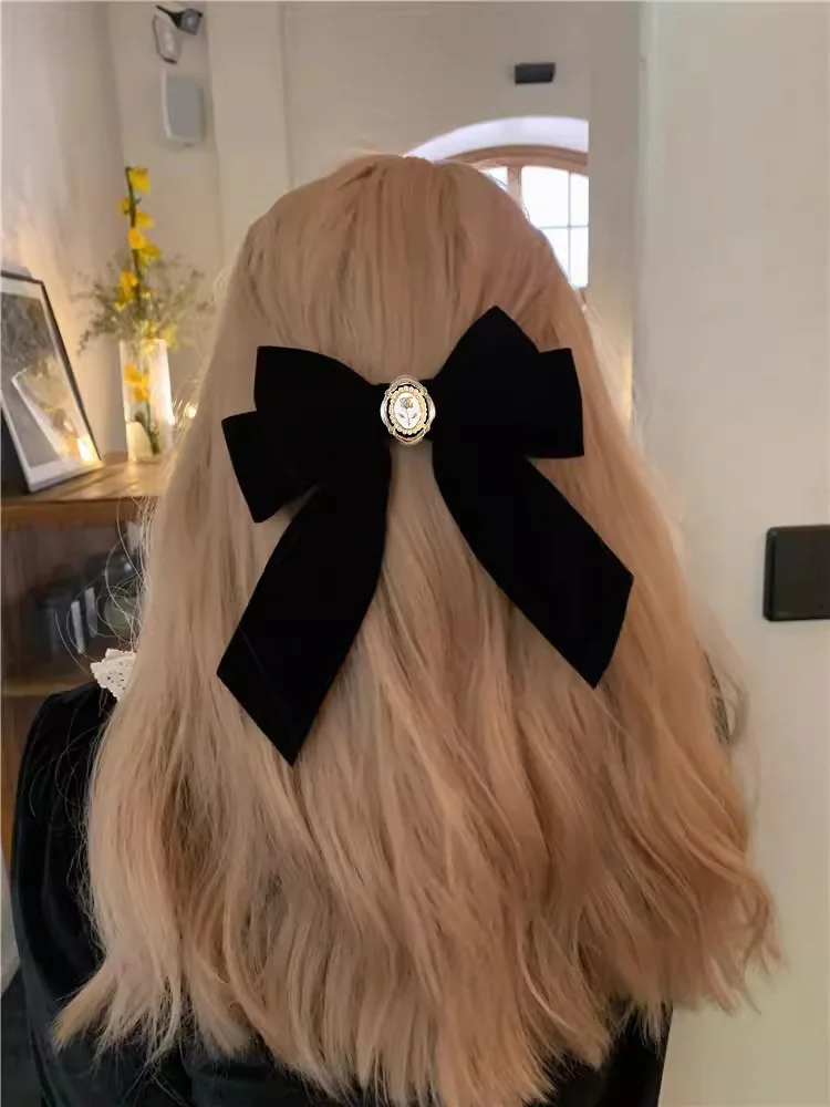 Элегантные черные бархатные заколки для волос с бантом девочек в стиле ретро из