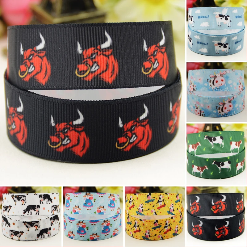 

22mm 25mm 38mm 75mm Cattle and Cow Cartoon printed Grosgrain Ribbon party decoration 10 Yards