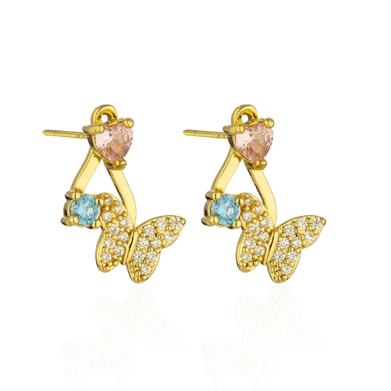 

Fashion Cubic Zircon Butterfly Stud Earrings Korea Cute Colorful Clear Party Studs Earrings for Women Man Jewelry Gift
