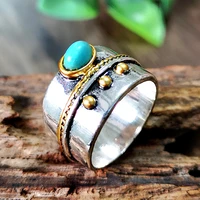 fashion vintage silver color inlaid green stones two tone rings for men and women boho wedding gemstone jewelry gift accessories