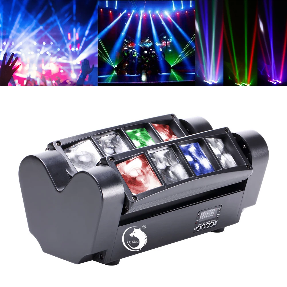 Moving Head Light 8x10W LEDs Beam DJ Lights RGBW Sound Activated DMX-512 Control for Party Pub Festival Disco