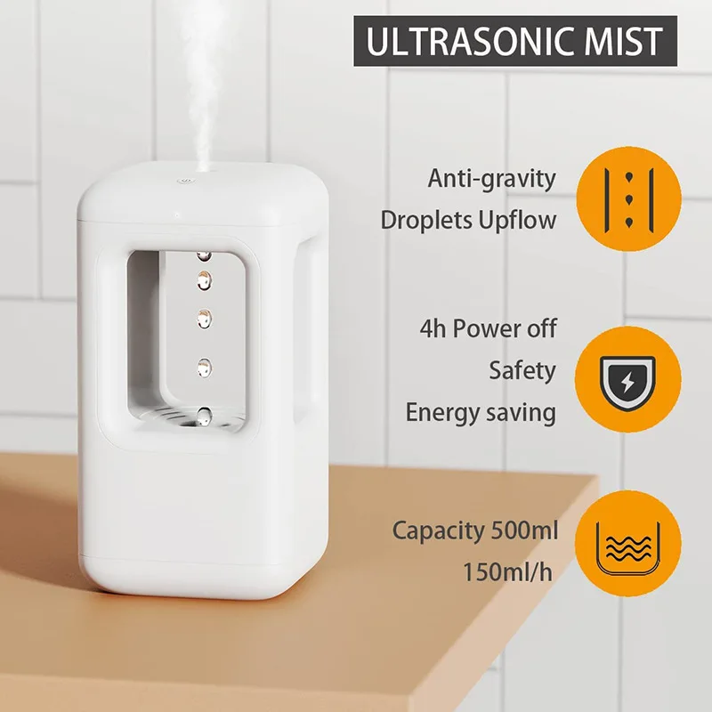 

500ml Air Humidifier Home Office Bedroom Anti-Gravity Water Droplets Ultrasonic Cool Mist Fogger with LED Light Air Purifier
