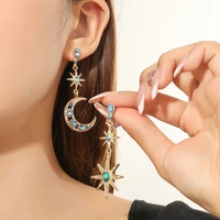 trendy asymmetric star moon earrings female temperament retro exquisite super fairy crystal pendant jewelry for women luxury