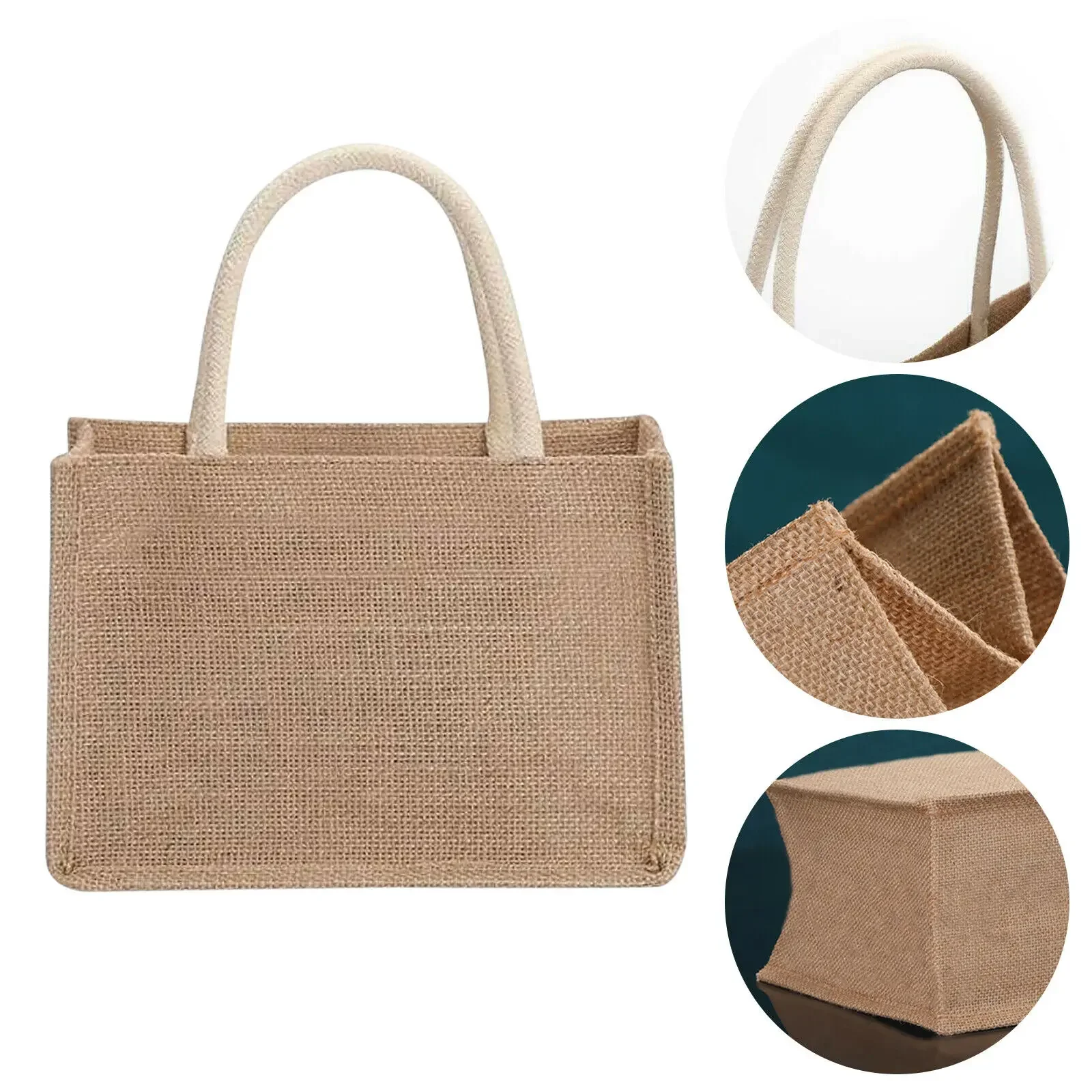 

Bag Jute Portable Reusable Fashion Handbag Gift Women Multiple Shopping Tote Withe Bags Burlap Beach Handle Sizes Vintage