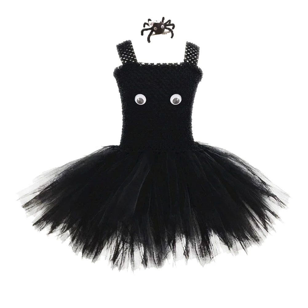 

Dress Tutu Partygirls Tulle Costume Hair Set Clothing Cosplay Kids Props Photo Clips Role Spider Playing Lace Black Sleeveless